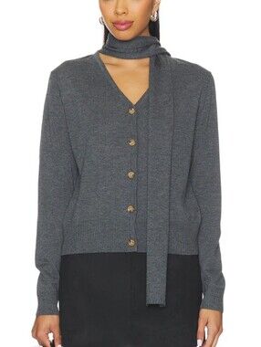 ASTR The Label NEW Glynne Gray Cardigan Sweater Attached Scarf Women's M